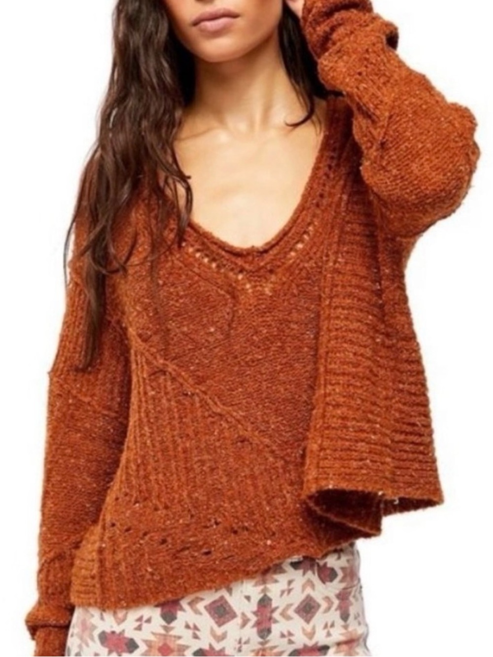Free People | Seashell Sweater | Distressed Cropped Knit | Sz L | Retails $128